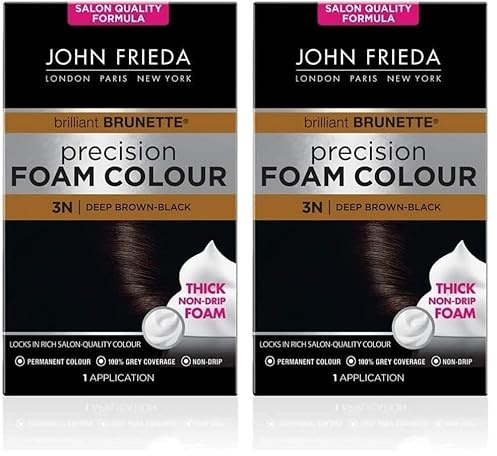 John Frieda Precision Foam Colour 3N, Deep Brown-Black Hair Dye, Salon-Finish Deep Brown-Black Permanent Hair Colour, 100% Grey Coverage (Pack of 2)