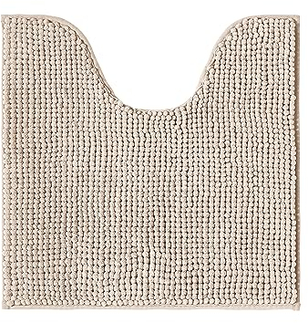 Decomira Badematte rutschfest WC Vorleger mit Ausschnitt | Als Badteppich Set kombinierbar | Badezimmer-Teppich Bad-Vorleger waschbar aus Chenille | Für freistehende Toiletten | Beige - 45x45 cm