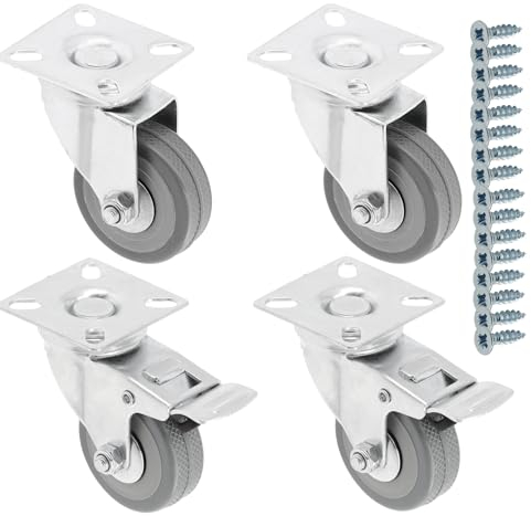 GTV - Möbelrollen GREYROLL, Lenkrollen, 4 Stück set Rollen für Möbel, 2x Rollen mit Bremse, 2x ohne Bremse, aus Stahl und Gummi, +16 konische Schrauben 4x16, Durchmesser: 50 mm, Farbe: Grau