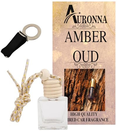 Auronna Car Air Freshener Amber Hanging Car Diffuser For Men & Women - Wooden Cap & Cube Bottle With 8ml Filling (Amber)