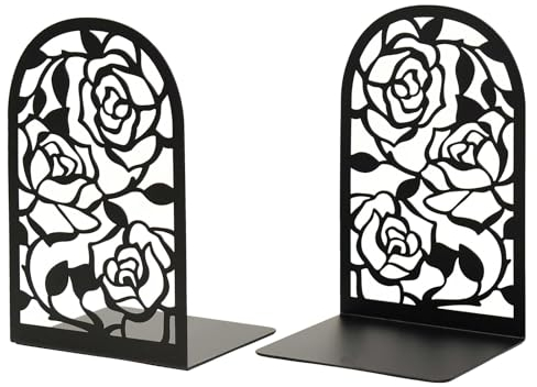 Greyoe Serre Livre Métal, Lot de 2 Supports de Cale Livre, Serre-Livre, Serre Livres pour Pupitre de Lecture, Pupitre, Serre-Livres pour Bureau, école, Maison, Bibliothèque, Noir (Rose)