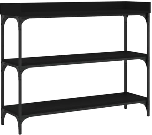 vidaXL Konsolentisch, Beistelltisch mit verstellbaren Beinen, Couchtisch Tisch mit Ablagen, Sofatisch Flurtisch Eingangstisch, Schwarz