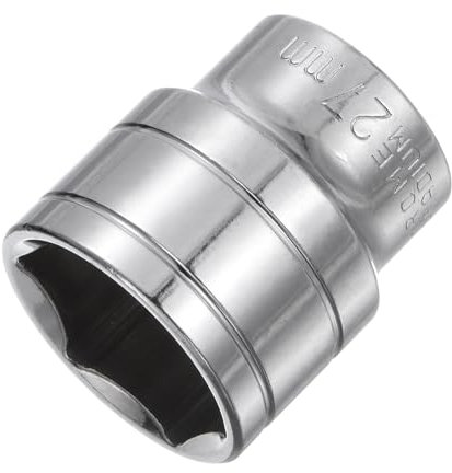 sourcing map 6-Point Shallow Socket, 1/2 Drive 27mm High Carbon Steel with Chrome Plated Metric Socket for DIY Hand-Making Repair Automotive