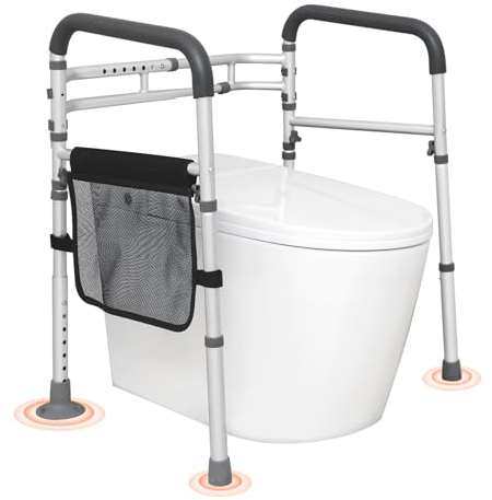 VEVOR Cadre Toilette Sécurisé Pliable Largeur et Hauteur Réglables Barre d'Appui pour WC avec Accoudoirs en Alliage d'Aluminium Charge 136 kg pour Handicapés Enceintes Personnes Âgées Salle de Bain