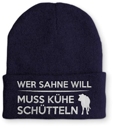 tshirtladen Beanie mit Stick OneSize Mütze Kühe Schütteln lustige Spruchmütze Strickmütze Wintermütze
