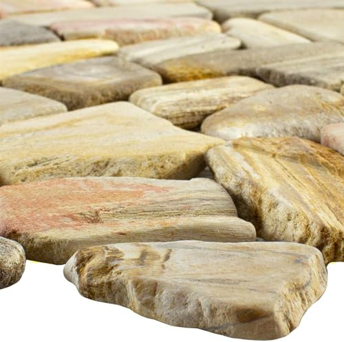 Naturstein Marmor Bruchsteine Braun Mosaik Steine Beige Terrasse Wand Bad Dusche