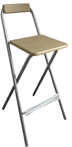 Klappbarer Barhocker 75cm für Erwachsene, klappbarer Hochstuhl mit Rückenlehne und Fußstütze, klappbarer Küchenstühle für Cafe, Bistro, Holzfarbe