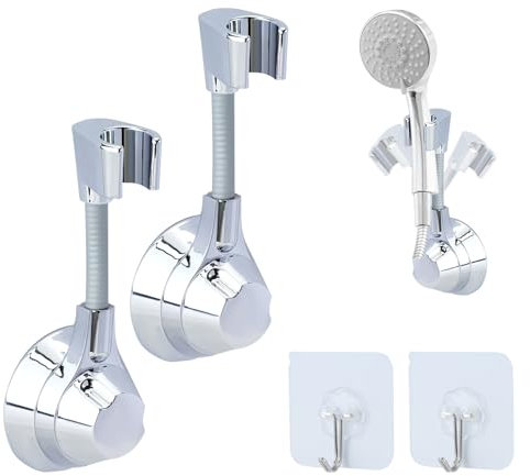 Chostky Lot de 2 supports de pommeau de douche pour douchette à main, support de pommeau de douche amovible, support de barre de douche réglable, forte adhérence et étanche avec 2 crochets sans trace