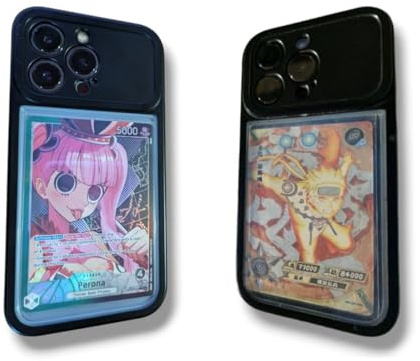 Handyhülle mit Platz für Jede TCG-Karte | kompatibel mit Pokemon, One Piece, Magic, Dragonball, Naruto, K-Pop, Sports, Digimon, Lorcana & mehr (Schwarz, iPhone 12 Pro Max)