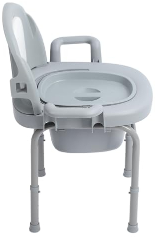 Verstellbarer Toilettenstuhl Am Nachttisch mit Breiteren Armlehnen, Rutschfestem Eimer, PU-Rückenlehne, 3 Verstellbare Höhen, Geeignet für ältere Menschen,