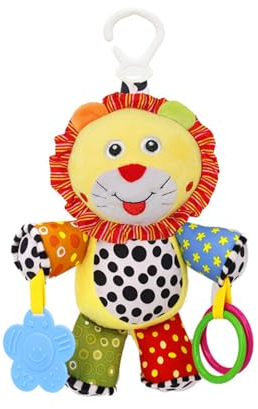 WolinTek Baby Car Seat Baby Car Seat Hanging Toy,Baby Rattle Toys, Animated Animals Teething Animals Early Development Stroller Stroller Plush for 0 to 24 Months (León)