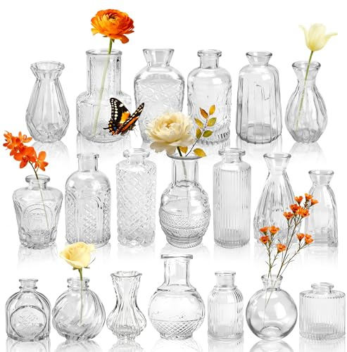 Der Rose 20 Stück Vasen Klein Tischdeko zur Deko Hochzeit | Klare transparente Glasoptik Großes Mehrfachset Passend für verschiedene Blumen Wiederverwendbare Eventdeko