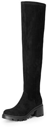 DREAM PAIRS Stivali Donna Alti Caldi alla Moda, Ginocchio, Camoscio-Nero, Size 38.5, SDOB2406W