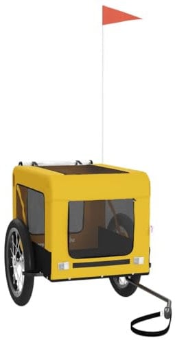 vidaXL Fahrradanhänger für Hunde, Hundeanhänger mit Reflektoren Flagge, Hundetransporter Maximale Belastbarkeit 45kg, Gelb Schwarz Oxford-Gewebe Eisen