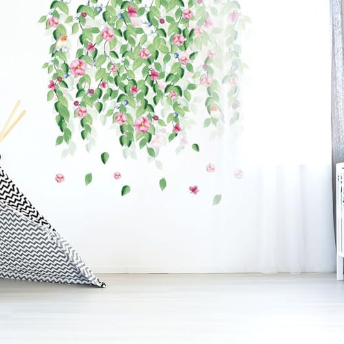 Wall Stickers Flowers Personalised Sticker - Green Leaves Decals Plants Self Adhesive Wallpaper Removable DIY for Bedrooms Living Room Bathroom 0411