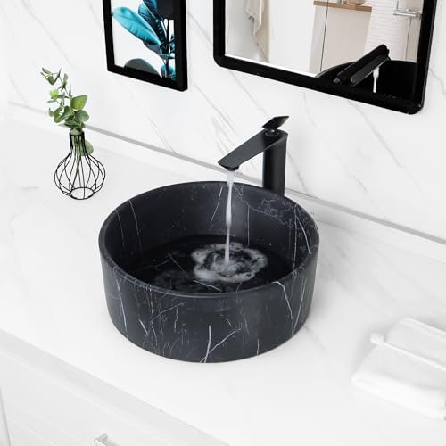 Tysun Round Vessel Sink, 16'' x 16'' Round Bathroom Sink, Modern Above Counter Black Porcelain Ceramic Bathroom Vessel Sink Bowl