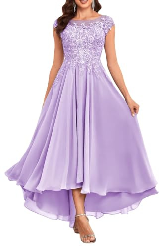 KURFACE Abito da sera formale da donna in chiffon di pizzo con tasche per madre della sposa, Lilla, 46