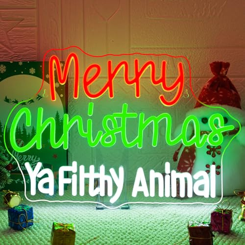 VYXIN Merry Christmas Ya Filthy Animal Neon Schild Frohe Weihnachten Led Schild Weihnachten Led Schriftzug,Neon Sign geeignet zur Dekoration von Neujahr,Xmas Partys,Schlafzimmer,Geschäfte,Geschenke
