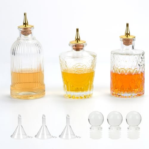 LYFJXX Bitters-Flaschen-Set, Vintage-Glasflaschen-Set, 2 Stück, dekorative Dasher-Flaschen mit goldenen Deckeln, Weinzubehör für Cocktail, Weihnachtstischdekoration