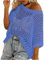 Womens Y2K Crochet Fishnet Long Sleeve Top Off The Shoulder Jumper Going Out Oversized Knitted Cover Up Sweater Lightweight Baggy Hollow Out Pullover Tops Knitwear Summer Blue L