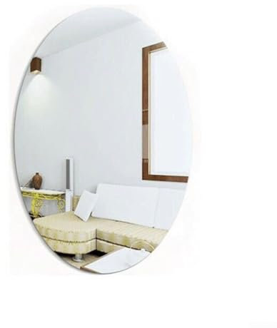 Zilimontt Adhesivo de pared cuadrado ovalado, calcomanías de espejo, espejos adhesivos para pared, azulejos adhesivos de espejo de 27 x 17 cm, calcomanías de espejo acrílico para pared (ovalado)