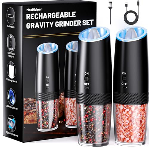 MealHelper Gravity Electric Pepper and Salt Grinder Set, 2 Packs
