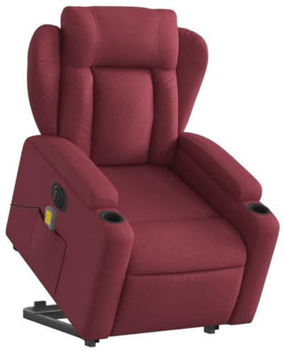 KOIECETA Massagesessel Sessel Massagesessel mit Aufstehhilfe Elektrisch Relaxsessel mit Liegefunktion Vibrationsfunktion Fernsehsessel Liegesessel Aufstehsessel Weinrot Stoff