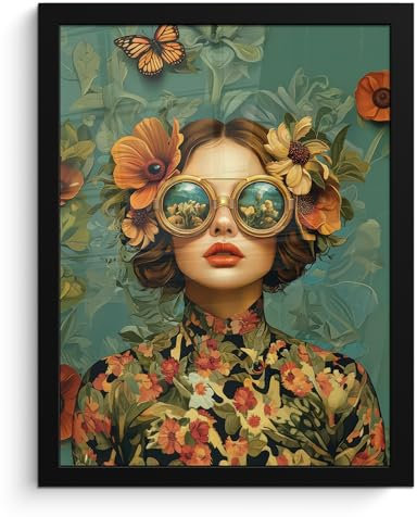 MuchoWow© Wandbilder mit Rahmen 30x40 cm Wanddeko Bilder Wohnzimmer Moderne Zimmerdeko Geschenk Bilderrahmen Frau - Blumen - Schmetterlinge - Natur - Vintage