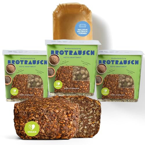 Brotrausch Premium Keto Protein Brotbackmischung (4×400 g) – Low Carb & Glutenfrei - Eiweißbrot - Nur 1,2g Kohlenhydrate/Scheibe - Ballaststoffreich & einfach zu backen  - Glutenfreies Brot
