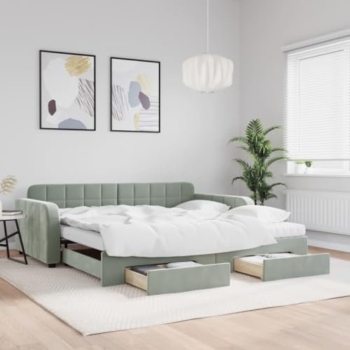 Xichuzi Tagesbett Ausziehbar mit Schubladen Hellgrau 100x200 cm Samt, Schlafsofa, Daybed, Bettsofa, Sofa Bed, Sofabett, Schlafcouch, Jugendbett, Bettgestell, Bettcouch - 3197008