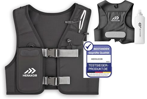 HERAXOB Ultralight Running Vest for Men and Women, Reflective Running Vest with Adjustable Straps, Mobile Phone Holder and Water Bottle, Breathable and Reflective Running Vest for Joggers