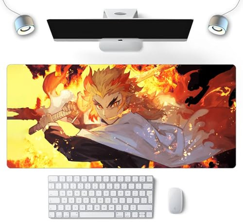 Wuyouni Demon Anime Rengoku Kyoujurou Mouse Pad, XXL Multifunzione Gaming Mouse Pad, 800 x 300 mm, Impermeabile, Base antiscivolo, Superficie liscia
