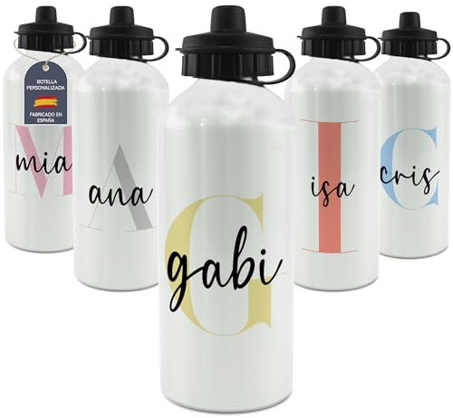 Botella Personalizada Nombre Letra ALUMINIO. Botellas de Agua Personalizadas. Botella Agua Niños. Regalo Personalizado Niño. Regalo día de la madre. Cantimplora Personalizada 600ml ALUMINIO Infantil