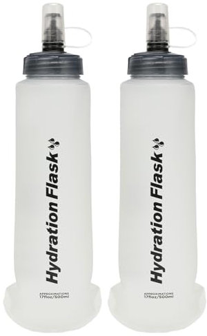 Azarxis Gourde Souple Flasque Running Hydratation Bouteille d'eau Pliable pour Sac à Dos Randonnée Marathon Camping (Blanc - 500 ml - 2 Pièces)