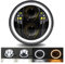 LED Moto Phare Phare 5.75 Pouces Noir Halo Angel Eyes LED pour Sportster 1200 883 Street Softail Dyna 5-3/4 projecteur Phare Rond Phares Avant LED(Black B)