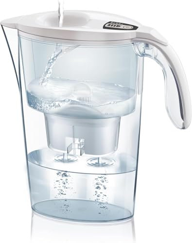 LAICA Stream Line Caraffa Filtrante - Bianca - 2,3L - Timer Digitale - 6 Filtri bi-flux inclusi - Preserva i Sali Minerali Utili all'Organismo e Riduce Cloro e Metalli Pesanti - Made in Italy