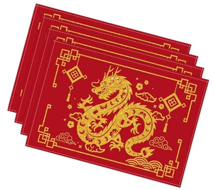 Sharplace Lot de 4 Sets de Table du Nouvel an Chinois durables 30 x 45 cm, décoration de Table du Nouvel an pour la Cuisine, décoration d'hiver, Or Rouge