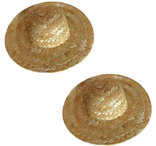 Neroyaner Mini Chapeaux de Paille Lot de 2 Mini Chapeaux tressés à Large Bord 5 x 2, 5 cm réalistes pour travaux manuels Bouteilles vin décorations Bijoux et Accessoires poupée. Paille