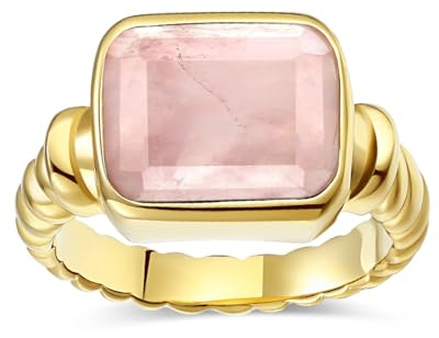Edelstahl vergoldet Siegelring für Herren Damen – Moderner Boho Stil – rechteckiger Rosenquarz – chunky Statement Ring größe 57(18.1)