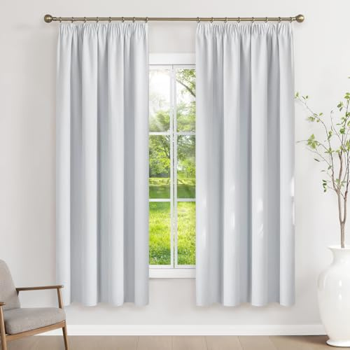 Runyéla Gardinen mit Kräuselband Vorhänge Blickdicht Grauweiß Verdunkelungsvorhänge 2er Set 180 x 120 (HxB) für Schienensystem, Thermovorhänge Kälteschutz Schiebegardinen für Wohnzimmer Curtain