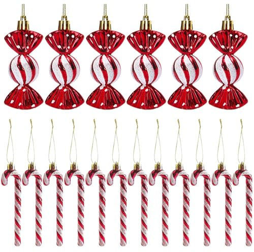18 Stück Weihnachts-Lutscher-Ornamente, Baumschmuck in Bonbonform, Rot und Weiß, Candy Cane für Weihnachtsbaum, Girlanden und festliche Feste