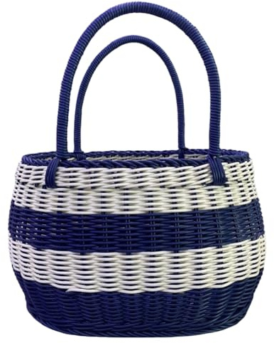 Aboiled Small Blue and White Outdoor Picnic Basket, Shopping Basket, Picking Basket, Gift Basket, Portable Basket