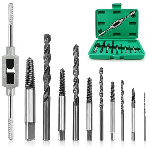 Juego de extractores de tornillos con juego de brocas HSS y con barra de tornillo, mango extra, 5 piezas, juego de extractor izquierdo, desatornillador