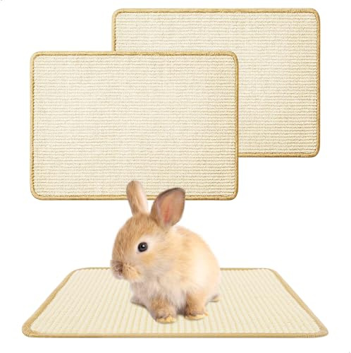 2 Stück Kratzmatte für Kaninchen 40×30cm, Sisal hanfmatten für nager, Meerschweinchen Unterlage für Krallen und Zahnpflege, Matten für Käfige, Kaninchen zubehör zum Beißen, Schlafen