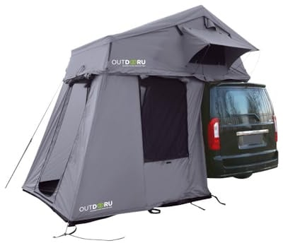 Dachzelt Family - 5 Personen 190cm inkl. Vorzelt, Leiter, PVC Cover, Schuhtasche, Werkzeug - schneller Aufbau - nur 75 KG - OutdoorU (Grey)