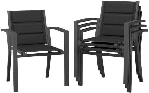 JUMMICO Gartenstuhl Stapelbar, Aluminium Gestell mit Komfortsitz aus Textilene, Niedrige Sitzhöhe mit Armlehnen für Balkon und Terrasse