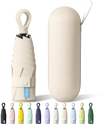 FWHFNB Taschenschirm, 6 Rippen Mini Regenschirm, UV-Regenschirm, Taschenschirme Mit Ringgriff und Kapselhülle, für Männer und Frauen