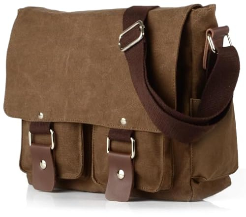 flintronic Borsa Messenger Unisex, Borsa Tracolla in Tela, Casuale Borselli da Uomo, Tasche Multiple e Grande Capacità, 14 Pollici Vintage Laptop Bag, per Viaggi All'aperto, Pendolari, Lavoro