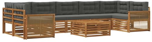 vidaXL Outdoor-Sofagarnitur mit Kissen 8 pcs Natur und Anthrazit, Moderner Garten-Sofa, L-förmige Möbel, Terrassen-Lounge, Sitzgruppe für draußen, bequem im Garten