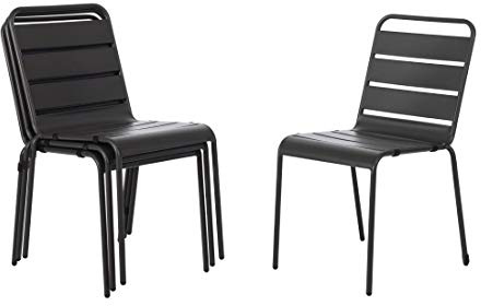 Bolero Slatted Steel Side Chairs Grey (Pack of 4) | Robust metal construction handles high-volume commercial use, providing long-lasting dining durability for busy venues.